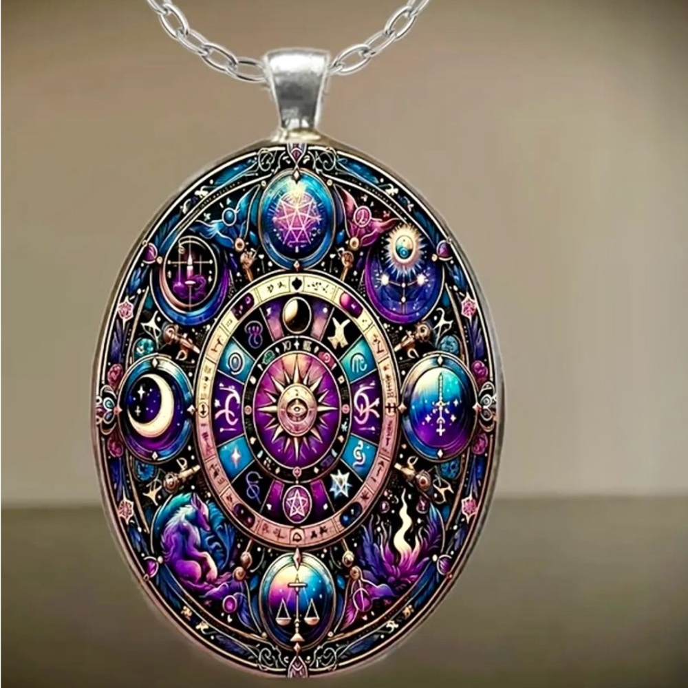 1 Piece Stylish Elegant Mystic Constellation Oval Glass Necklace Romantic Gift